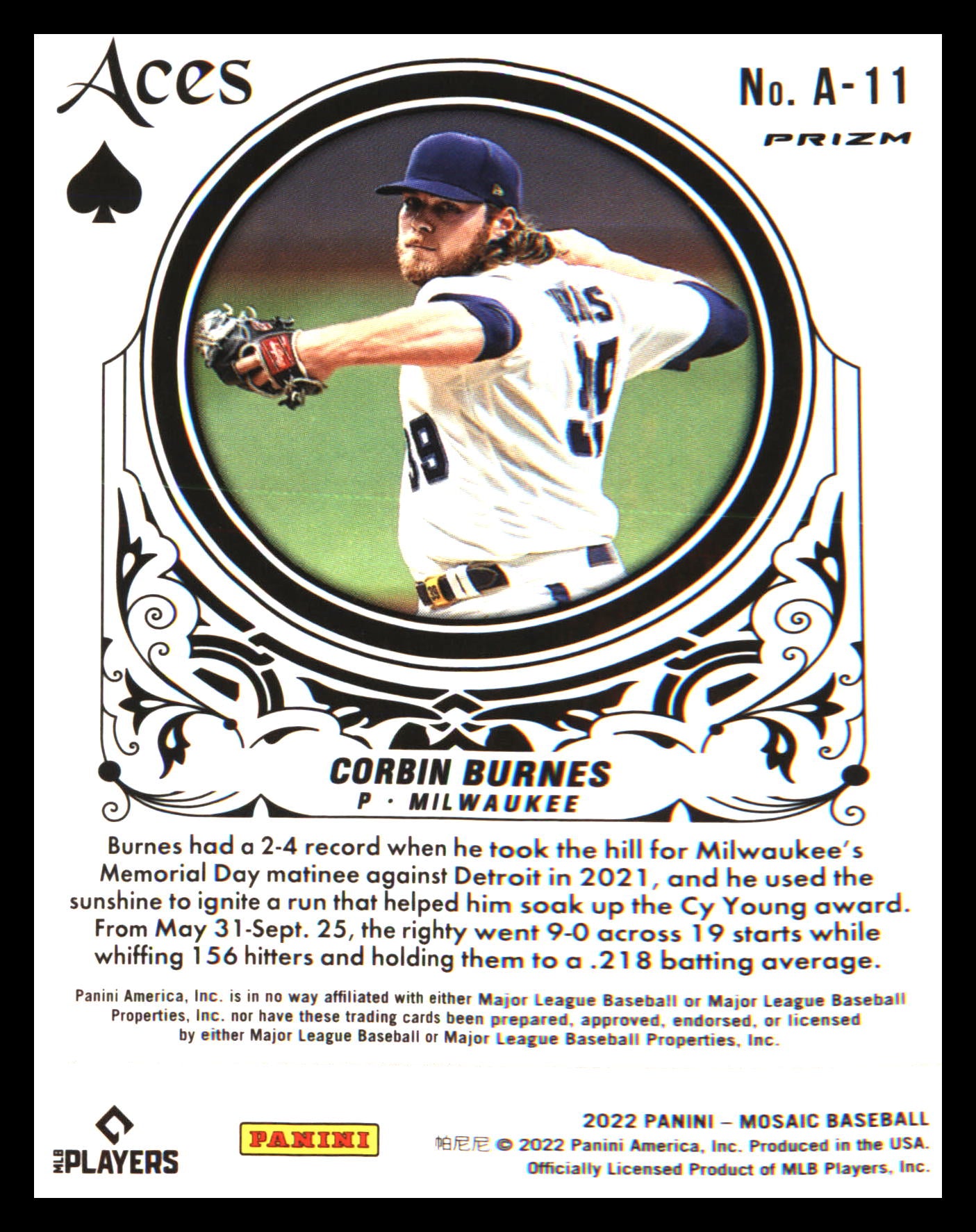 2022 Panini Mosaic Aces Green Mosaic #A-11 Corbin Burnes