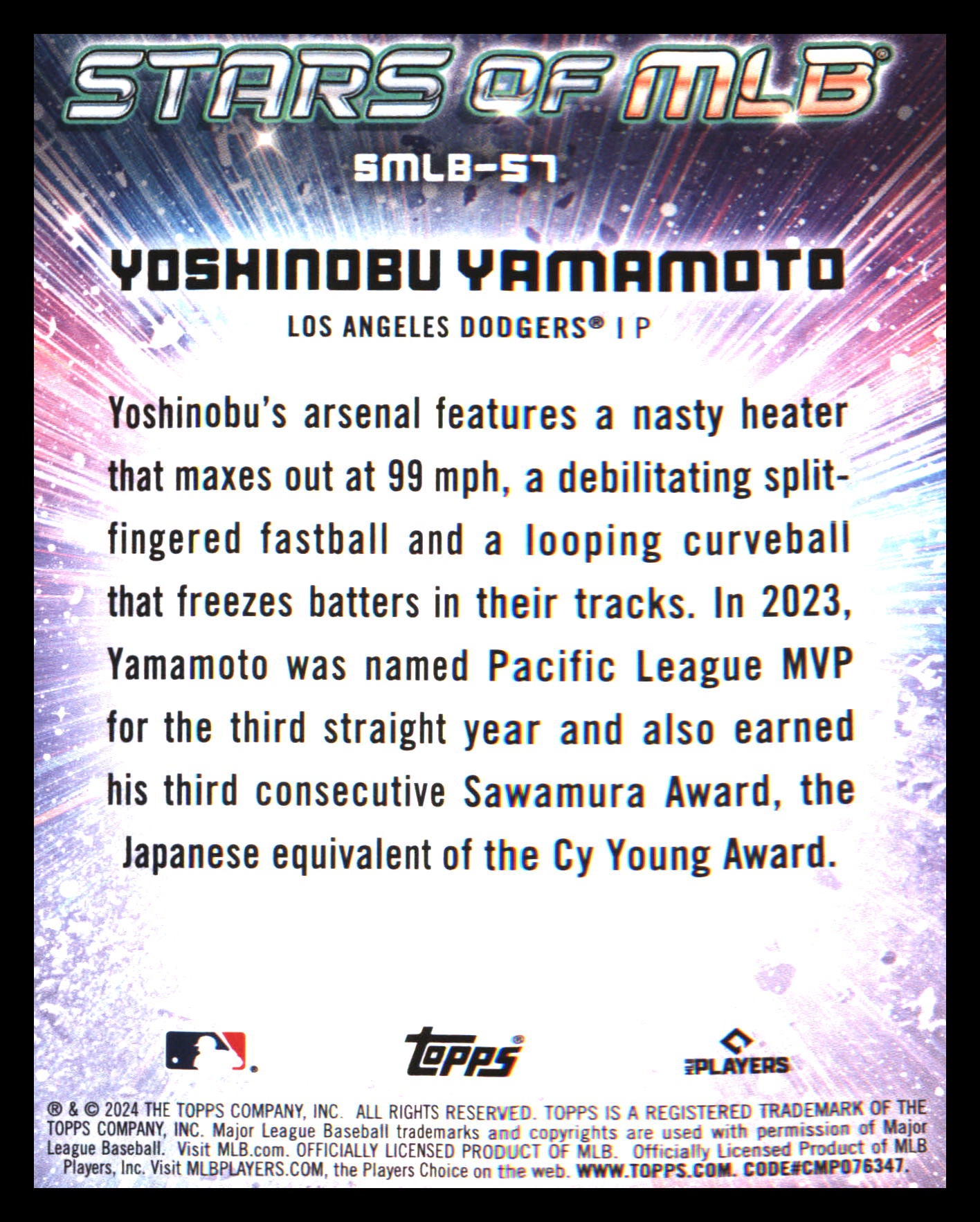 2024 Topps Stars of MLB #SMLB-57 Yoshinobu Yamamoto