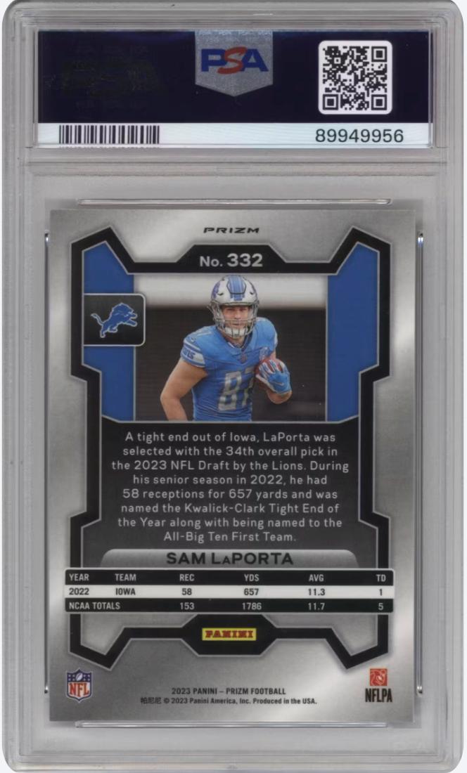 2023 Panini Prizm Red White and Blue #332 Sam LaPorta PSA 10