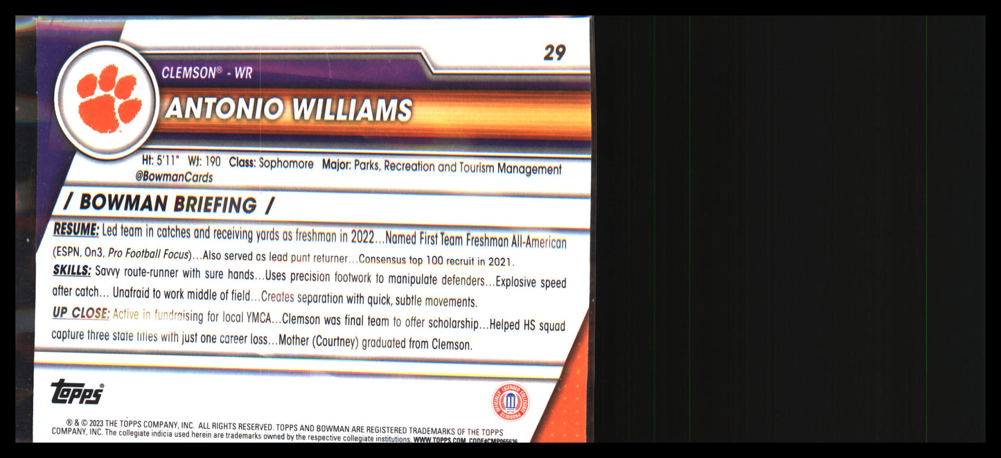 2023 Bowman University Chrome #29 Antonio Williams