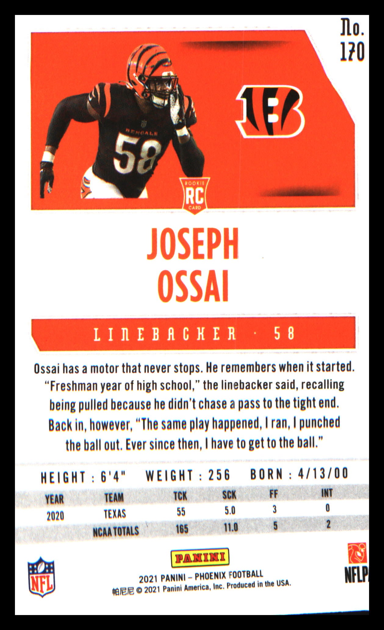 2021 Panini Phoenix Color Burst #170 Joseph Ossai Rookie Rookie