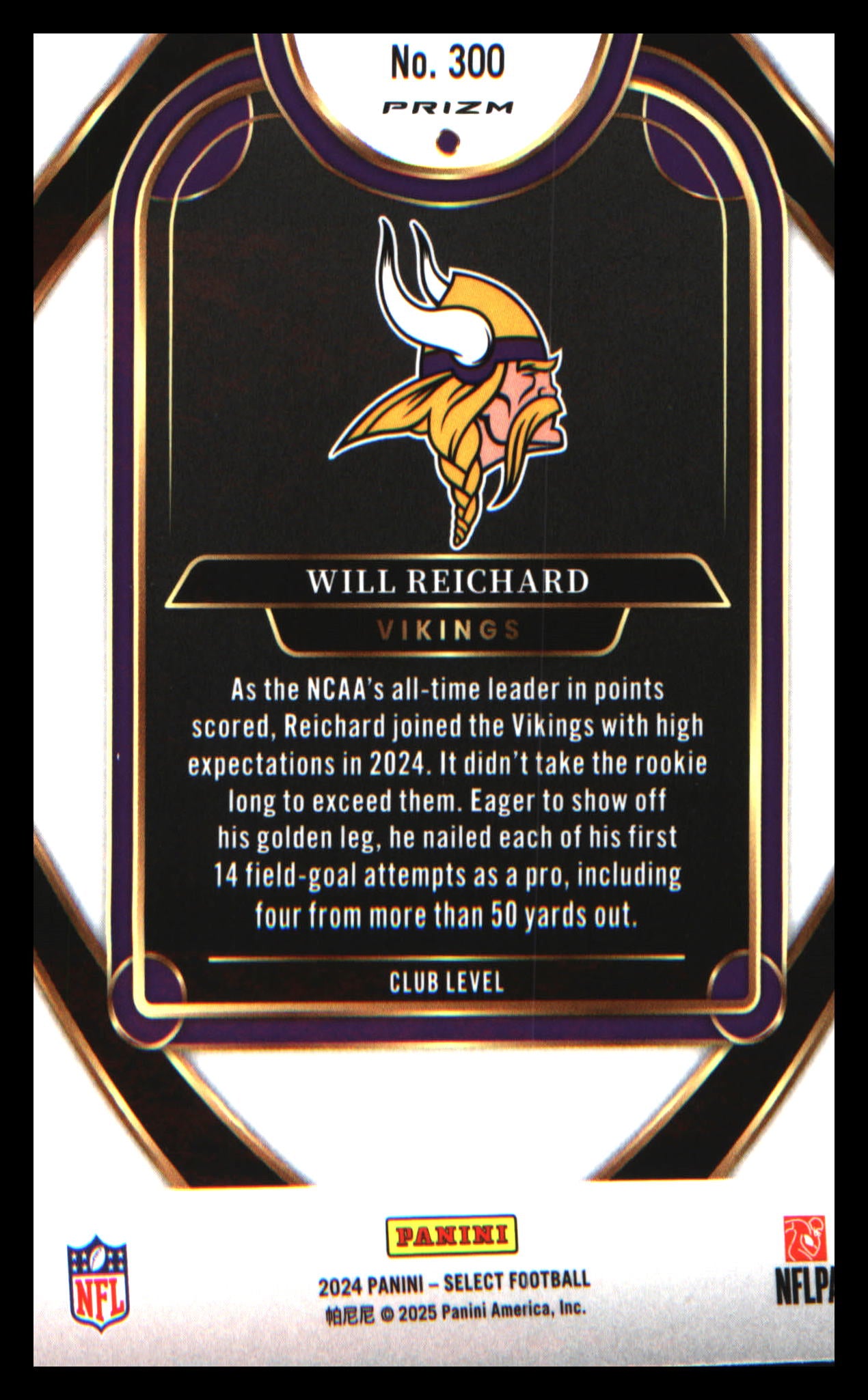 2024 Panini Select Red & Yellow Prizm Shock #300 Will Reichard Rookie Rookie
