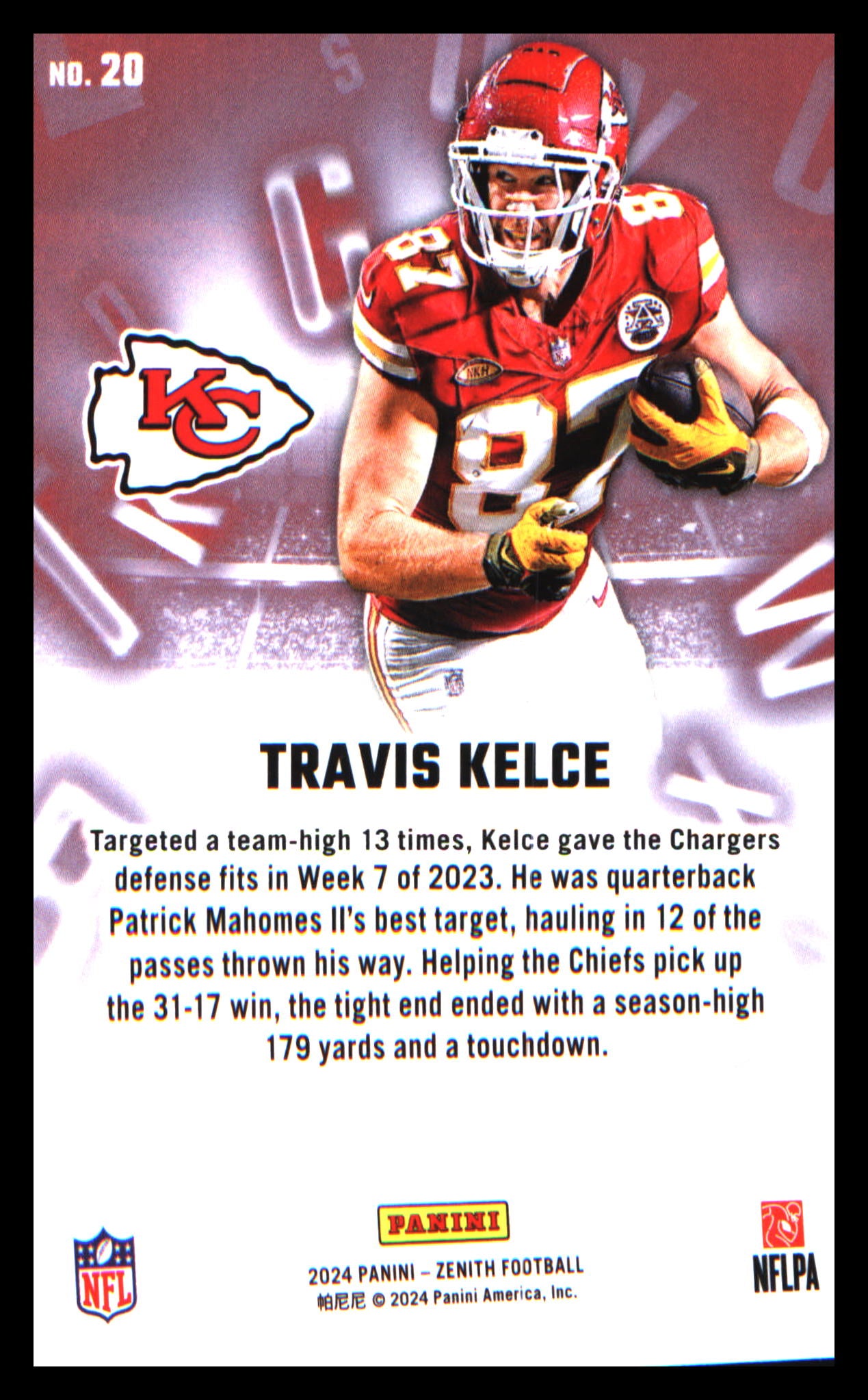 2024 Panini Zenith A to Z #20 Travis Kelce