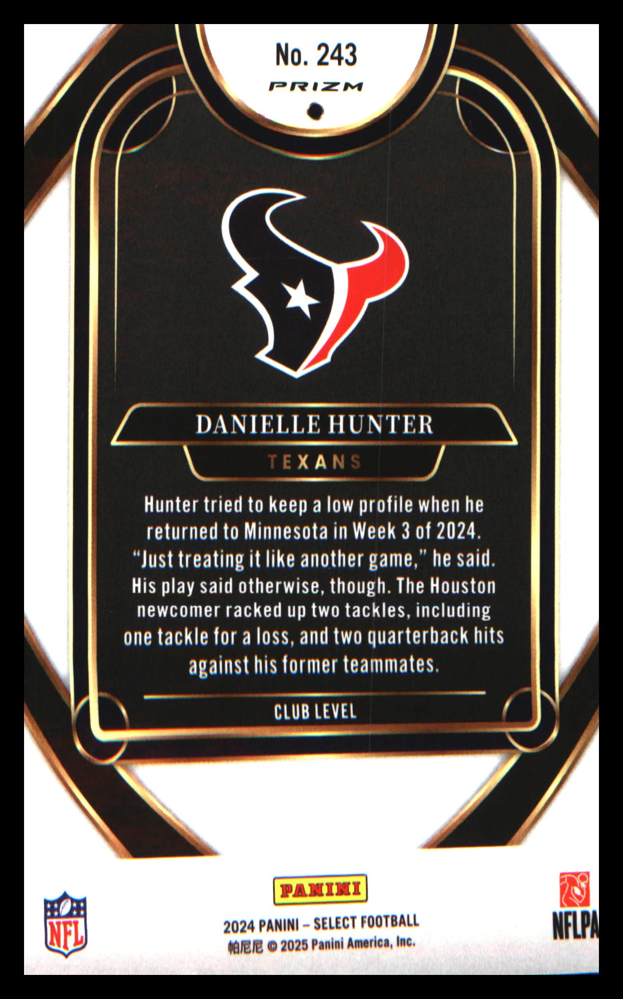 2024 Panini Select Black & Gold Prizm Shock #243 Danielle Hunter
