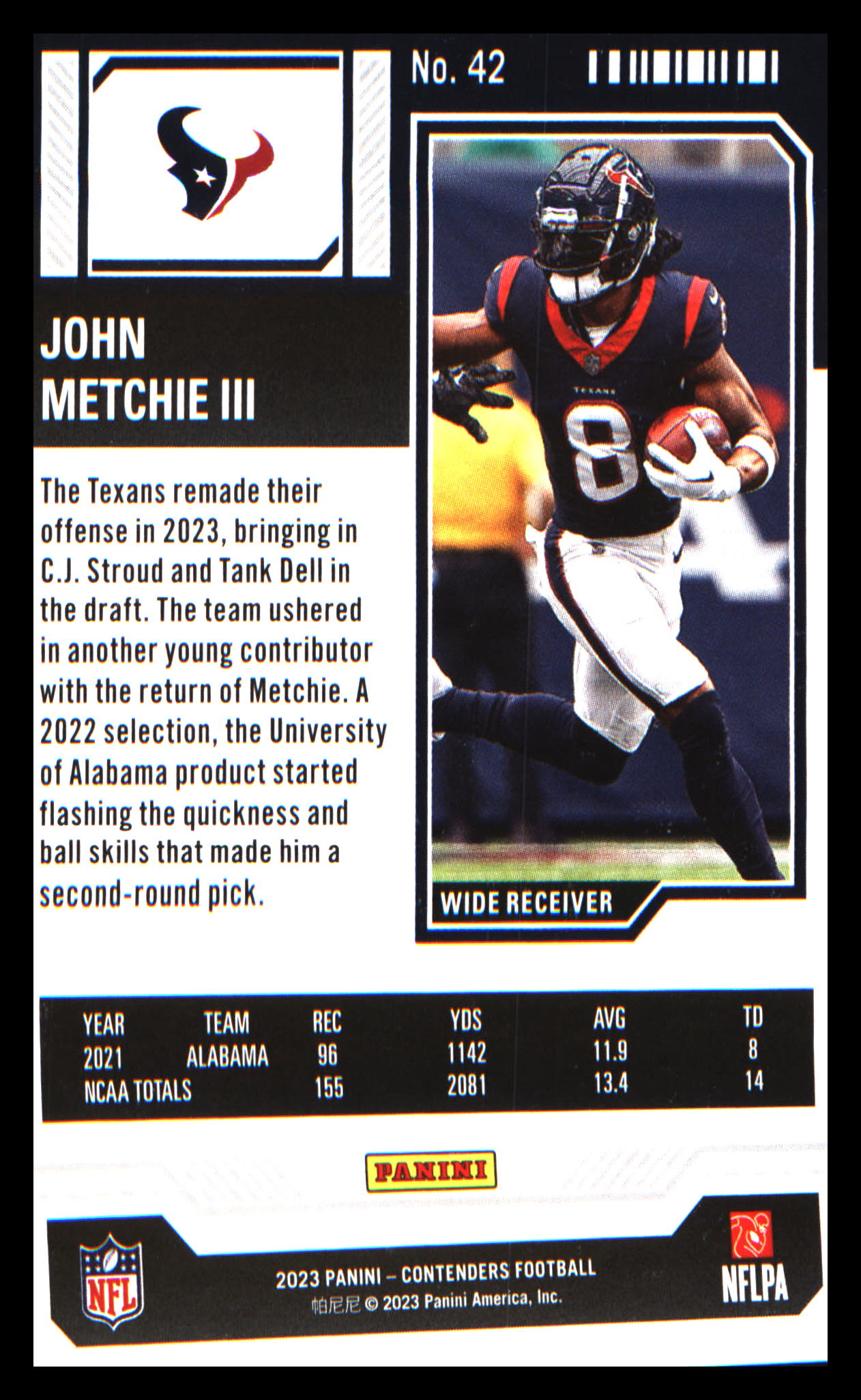 2023 Panini Contenders Season Ticket Retail #42 John Metchie III