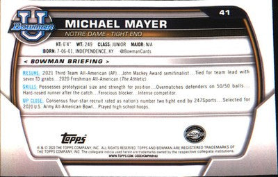 2022 Bowman University Chrome #41 Michael Mayer