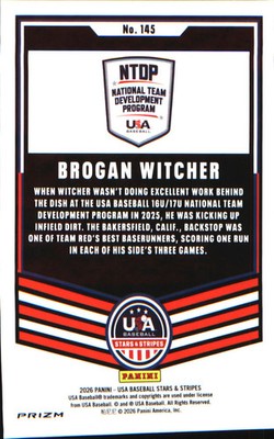 2026 Panini Stars & Stripes Prizm USA Baseball #145 Brogan Witcher