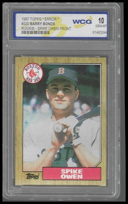 1987 Topps *ERROR* #320 Barry Bonds RC Spike Owen Front WCG 10 GEM/MT