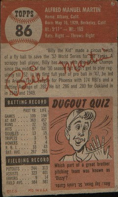 1953 Topps : Bio uses black text #86a Billy Martin
