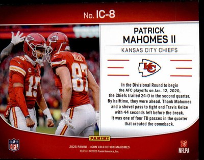 Panini 2025 Icon Collection Highlights IC-8 Mahomes Kelce Chiefs AFC Playoffs