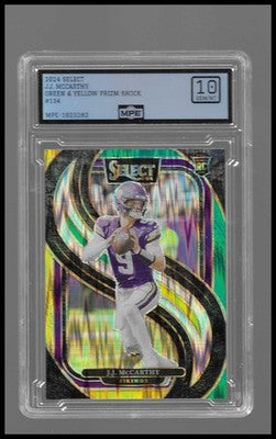 2024 Select J.J. McCarthy Green & Yellow Prizm Shock RC #134 MPE 10 GEM MT