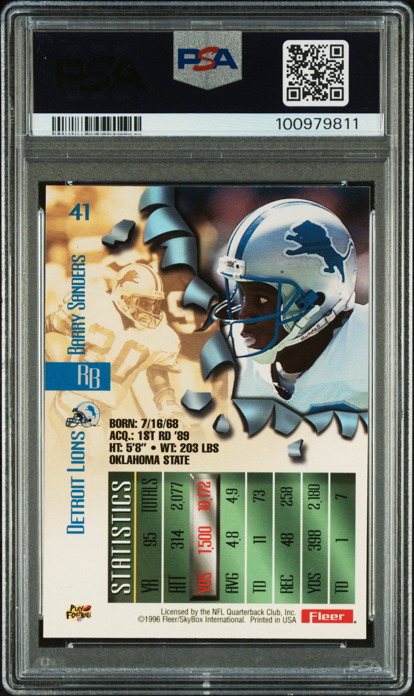 1996 Metal #41 Barry Sanders PSA 7