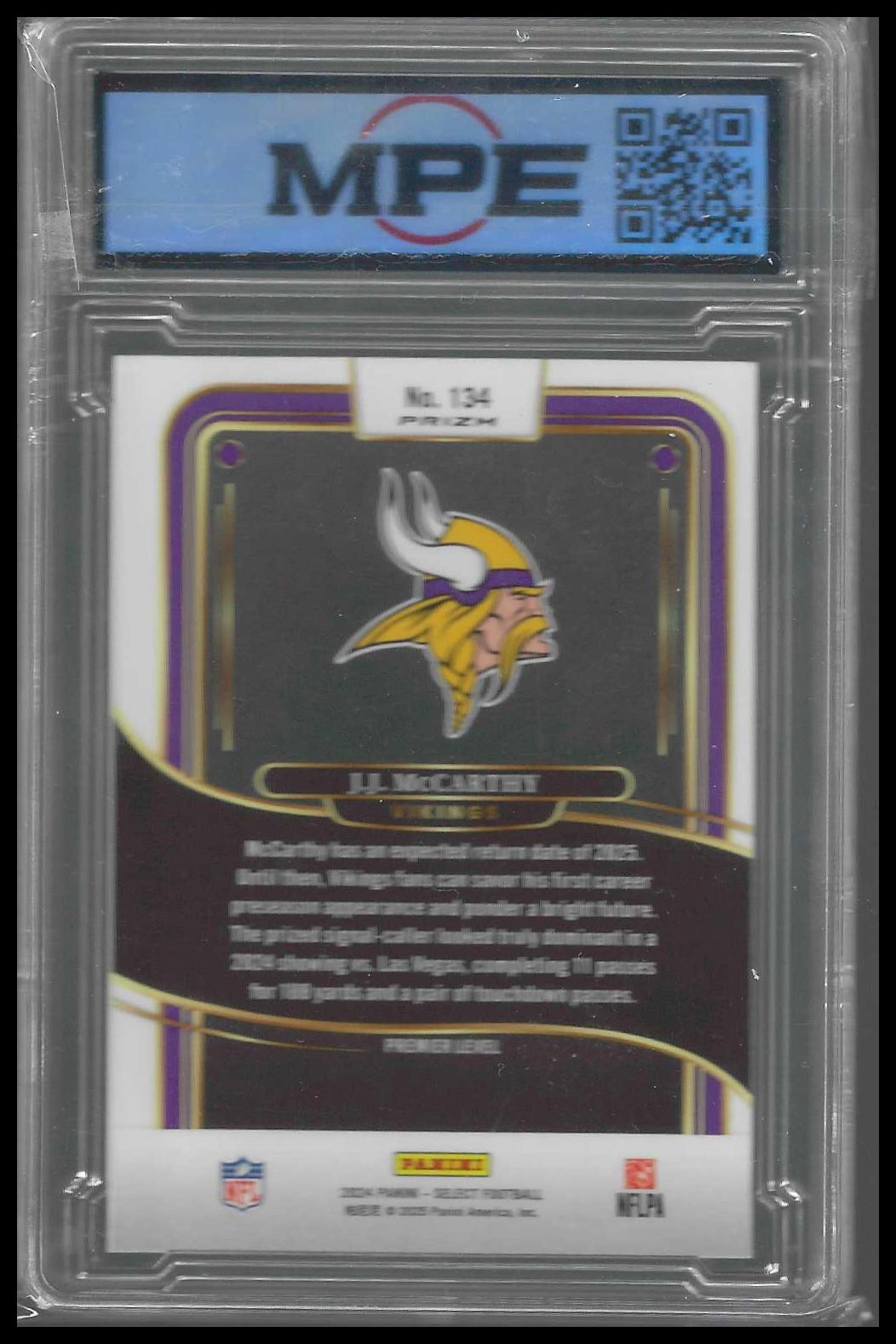 2024 Panini Select Green & Yellow Prizm Shock #134 J.J. McCarthy Rookie MPE 10