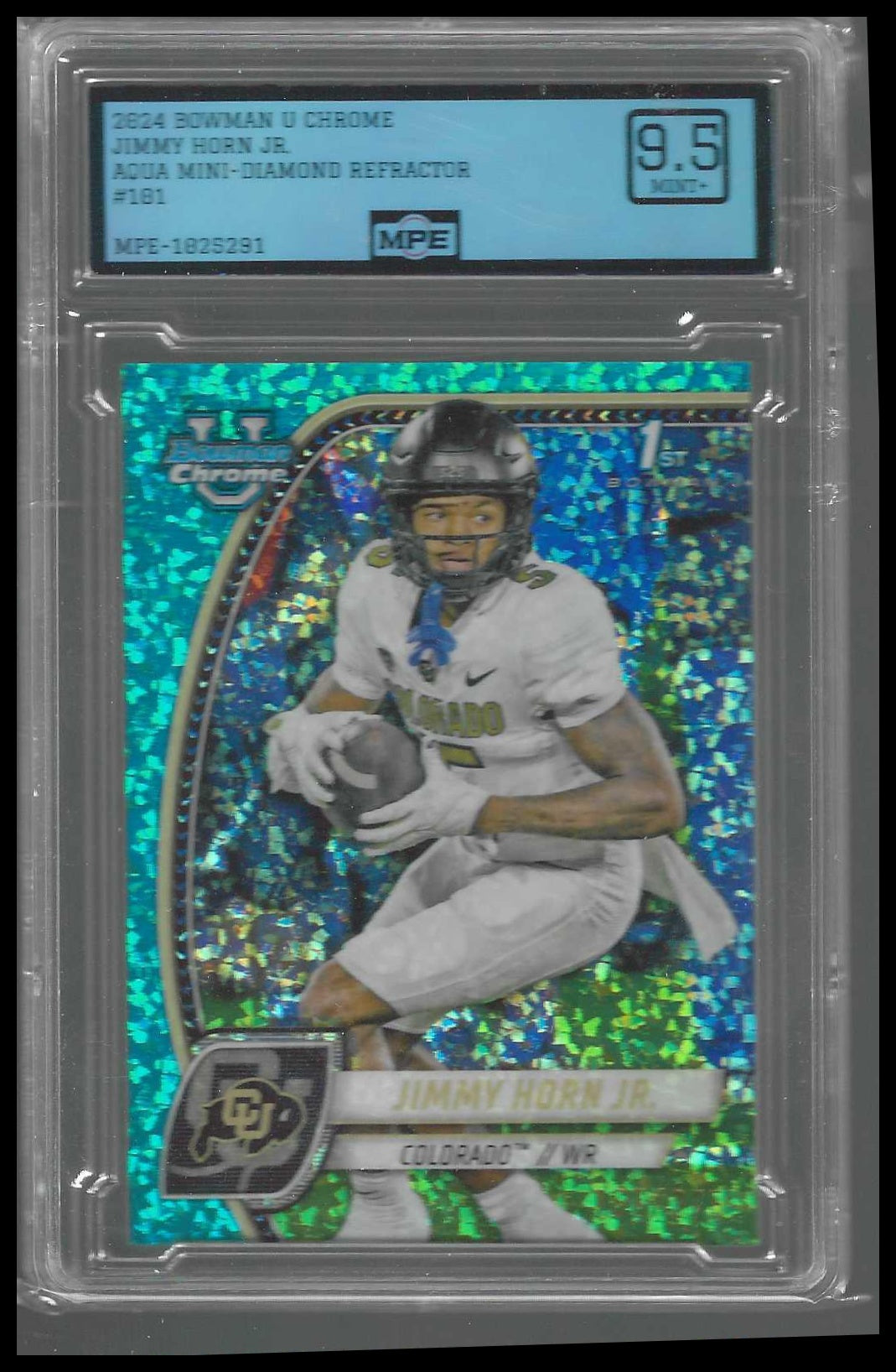 2024 Bowman Univ Chrome Aqua Mini-Diamond Refractor #101 Jimmy Horn Jr. MPE 9.5