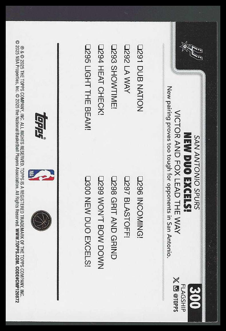 2025-26 Topps #300 New Duo Excels! Victor Wembanyama & De’Aaron Fox SA Spurs