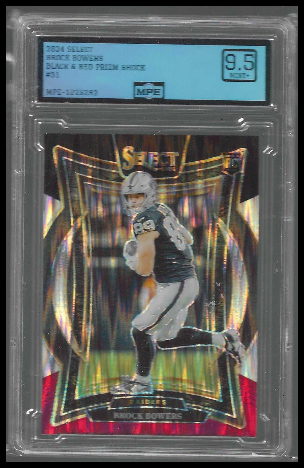 2024 Panini Select Black & Red Prizm Shock #31 Brock Bowers Rookie MPE 9.5