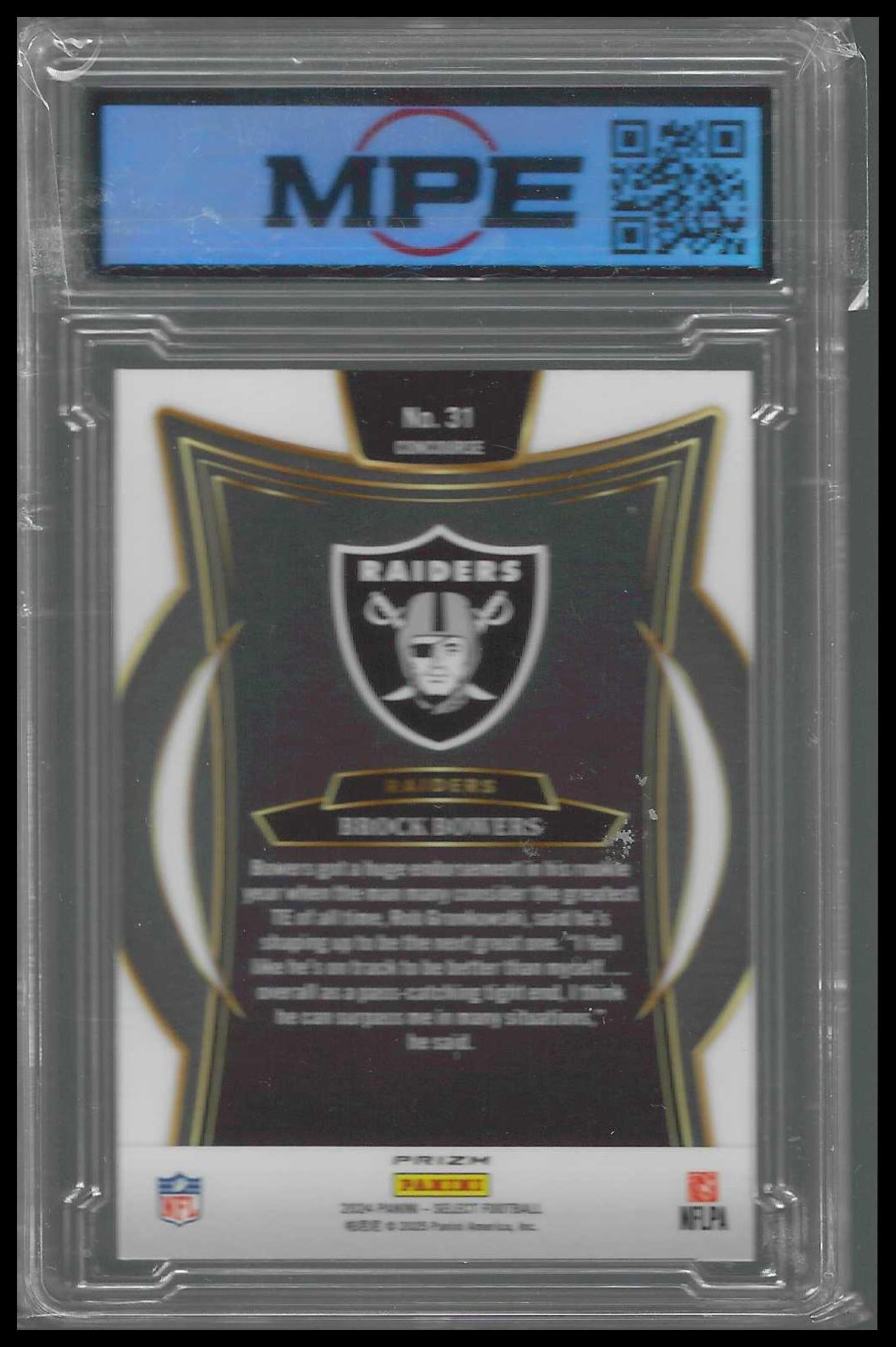 2024 Panini Select Black & Red Prizm Shock #31 Brock Bowers Rookie MPE 9.5