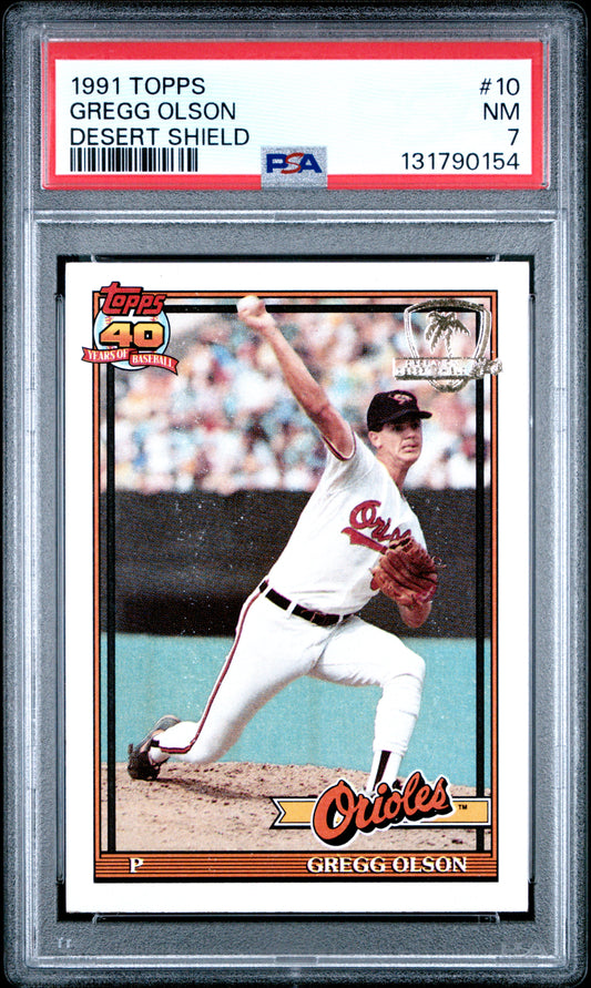 1991 Topps Desert Shield Gregg Olson #10 PSA 7 NM Orioles Rare Parallel