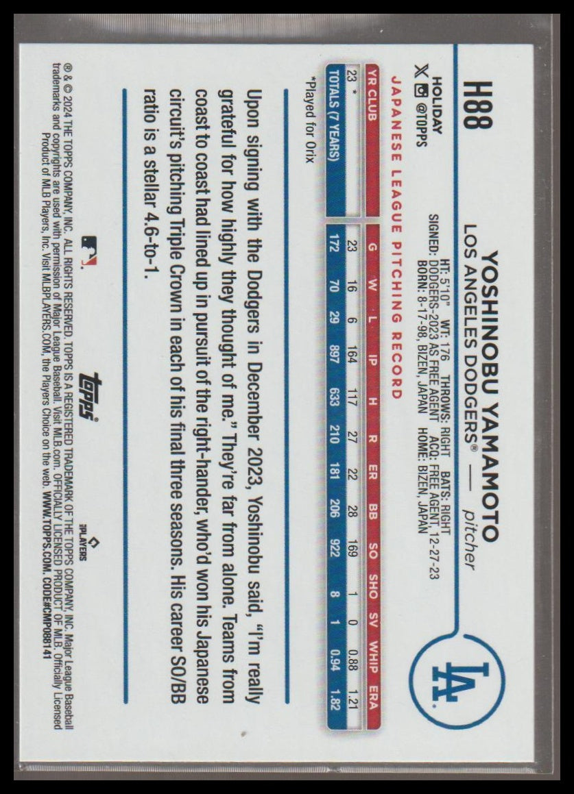 2024 Topps Holiday #H88 Yoshinobu Yamamoto