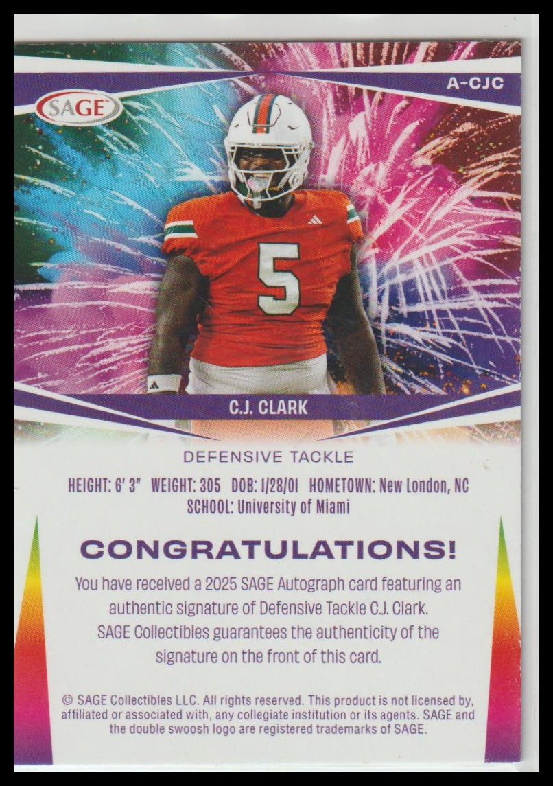 2025 SAGE HIT #A-CJC C.J. Clark Autographs Blue (Low Series)