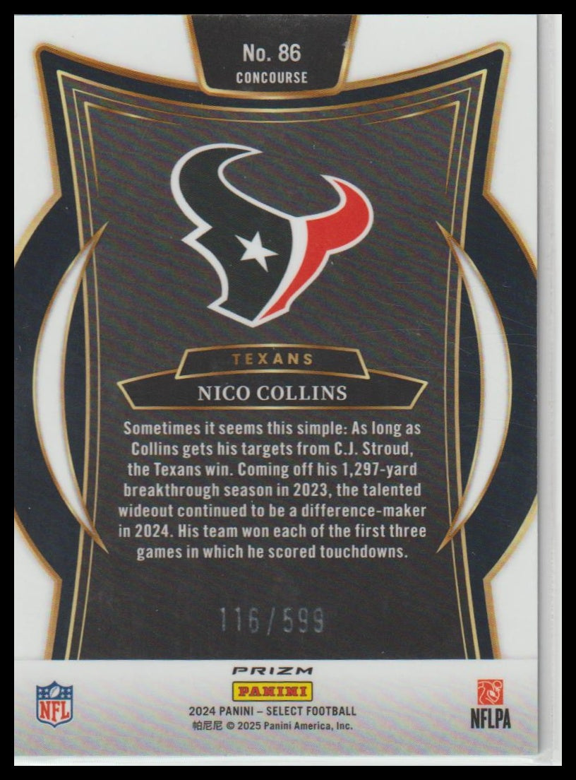 2024 Panini Select #86 Nico Collins Neon Green Prizm Shock #/599