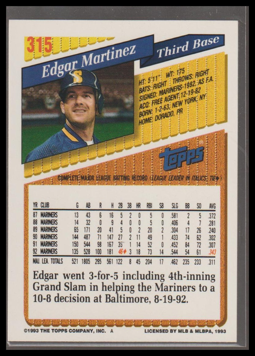 1993 Topps #315 Edgar Martinez Gold