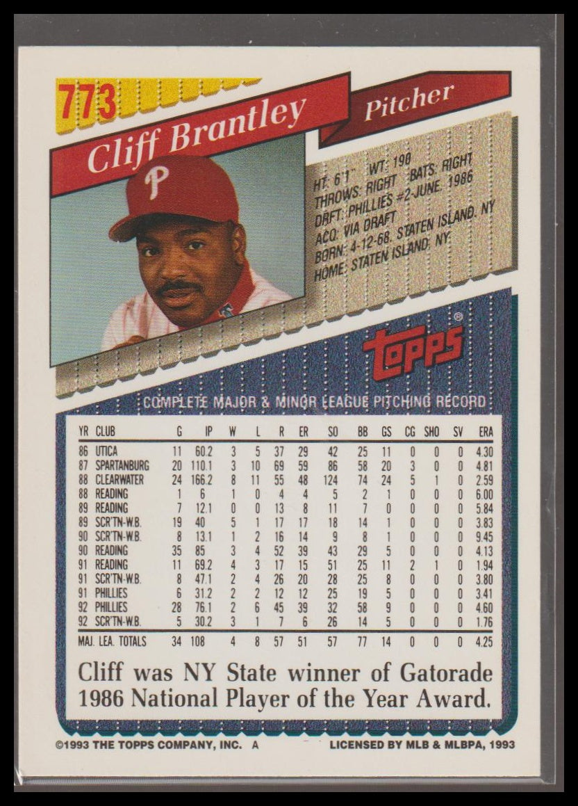 1993 Topps #773 Cliff Brantley Gold