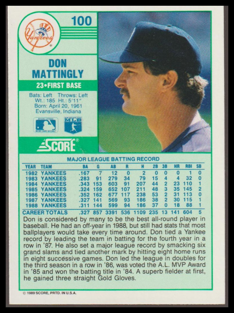 1989 Score #100 Don Mattingly