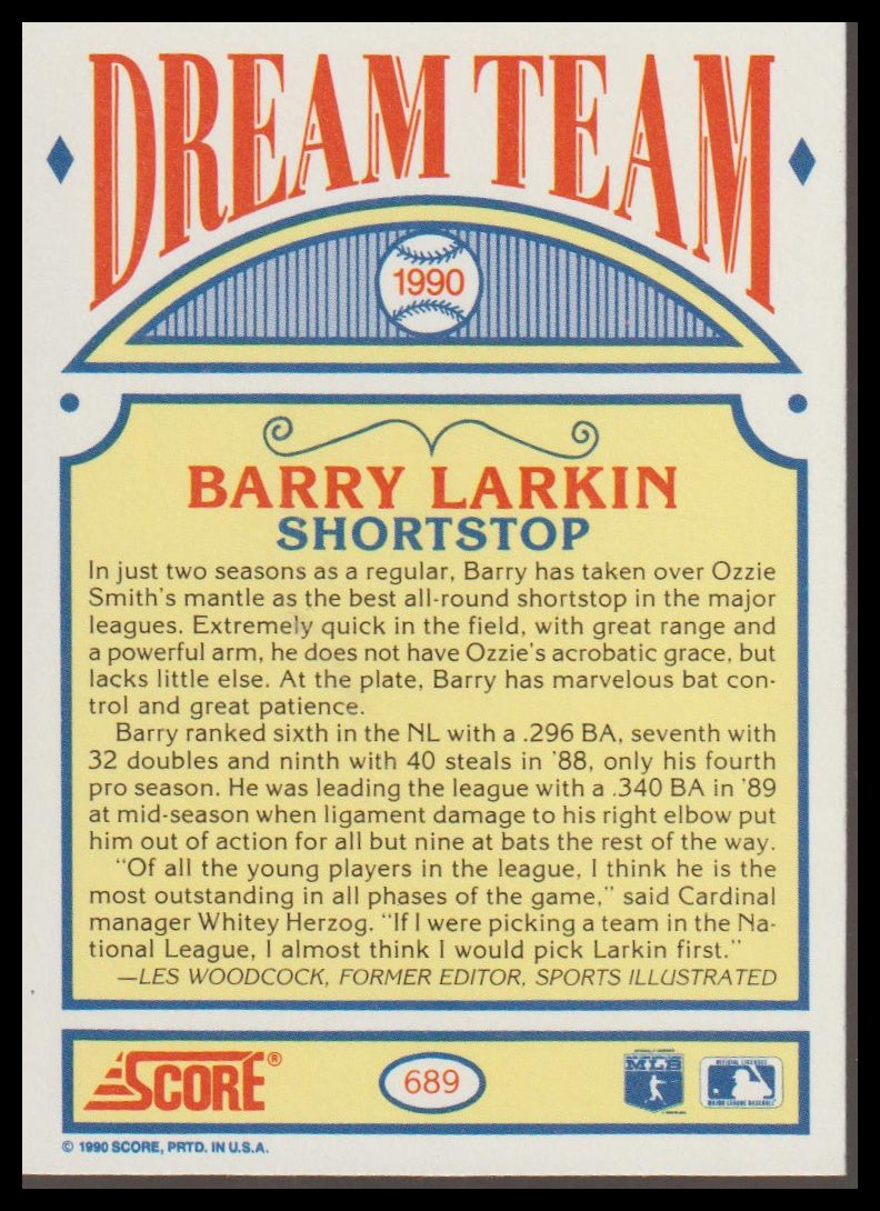 1990 Score #689 Barry Larkin