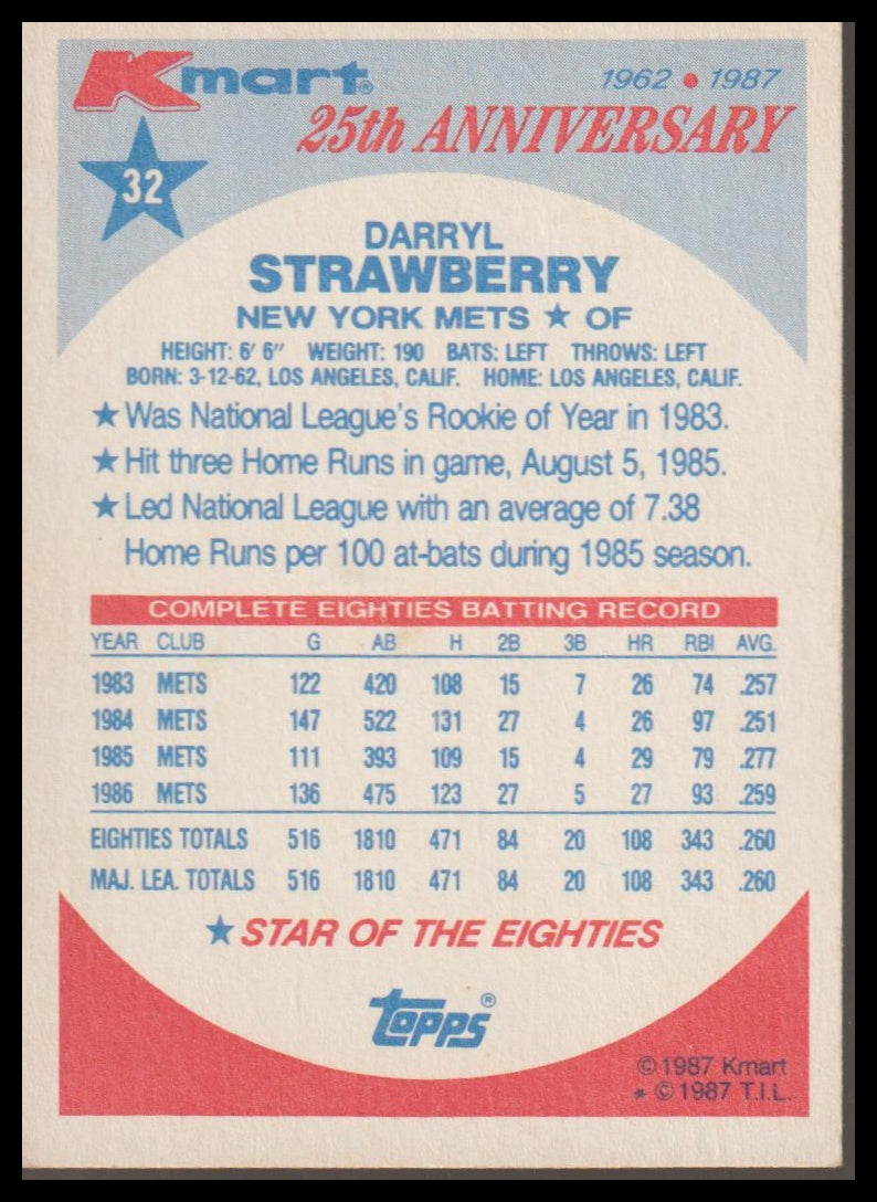 1987 Topps Kmart 25th Anvy Baseball's Stars of the Decades #32 Darryl Strawberry