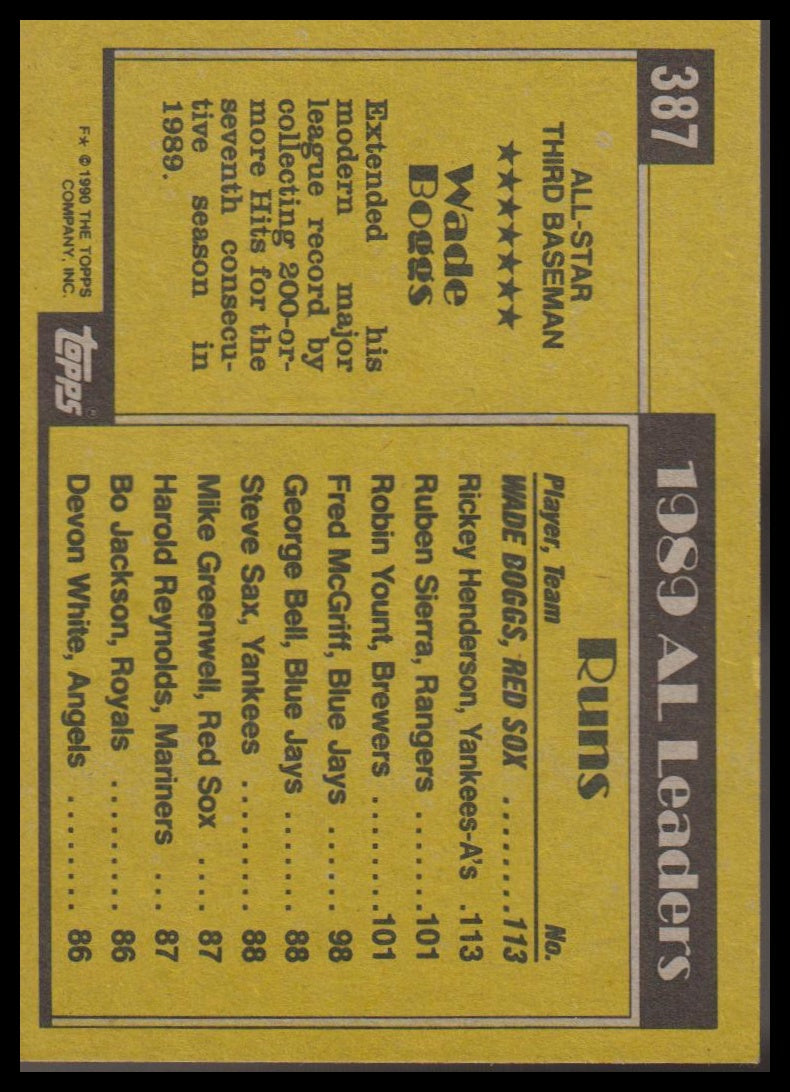 1990 Topps #387 Wade Boggs