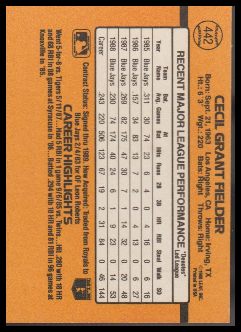 1989 Donruss #442c Cecil Fielder