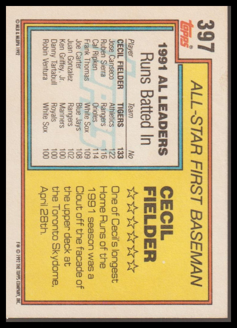 1992 Topps #397 Cecil Fielder