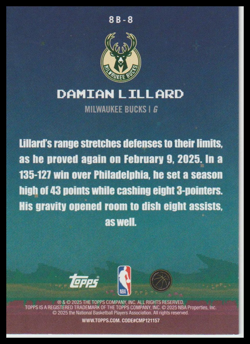 2025-26 Topps #8B-8 Damian Lillard 8-Bit Ballers Holo Foil