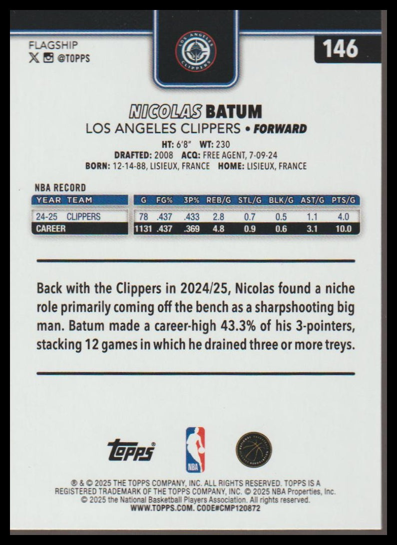 2025-26 Topps #146 Nicolas Batum Diamante Pink