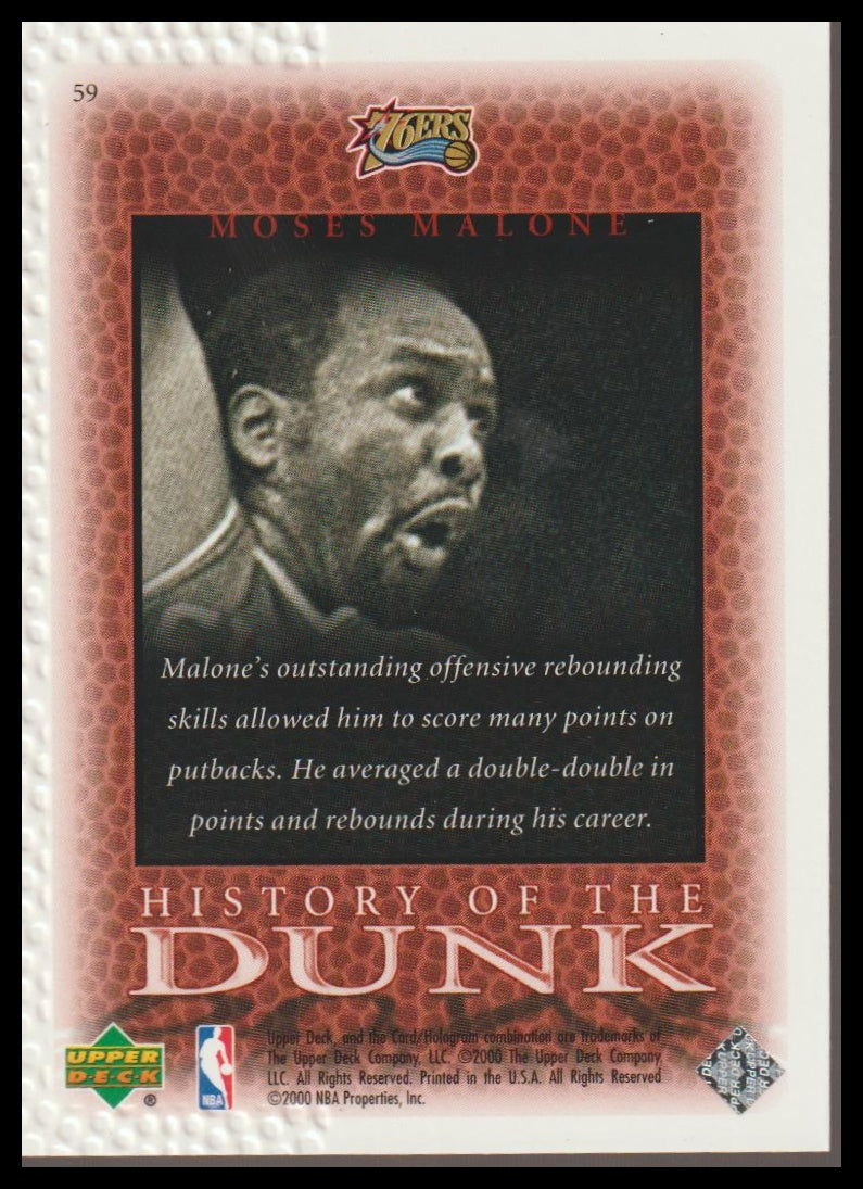 1999-00 Upper Deck Legends #59 Moses Malone History of the DUNK