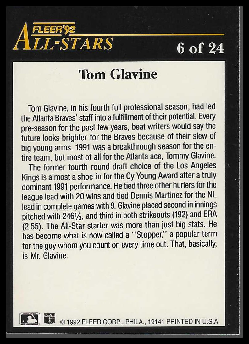 1992 Fleer #6 Tom Glavine All-Stars