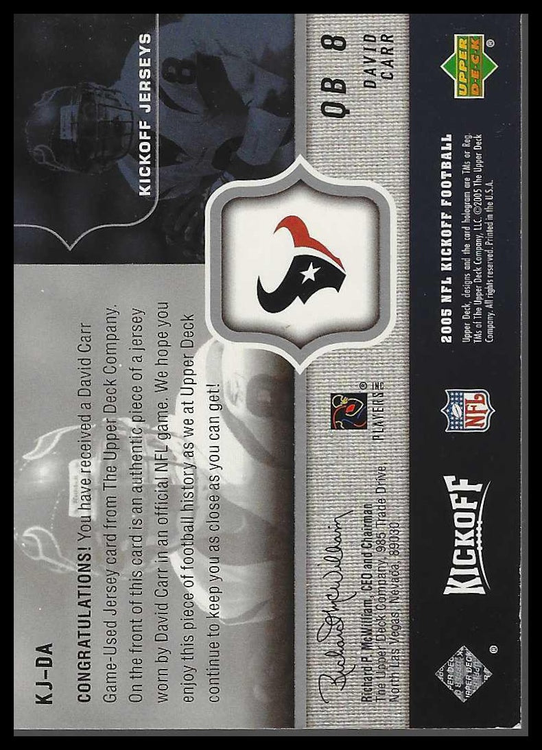 2005 Upper Deck Kickoff #KJ-DA David Carr Game Jerseys