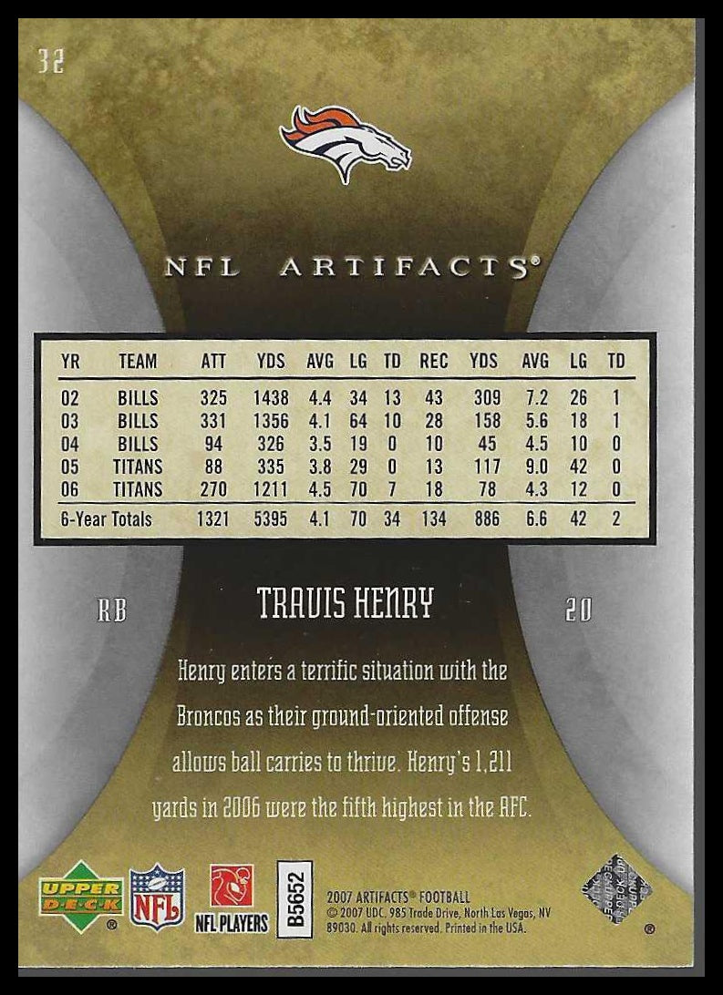 2007 Upper Deck Artifacts #32 Travis Henry