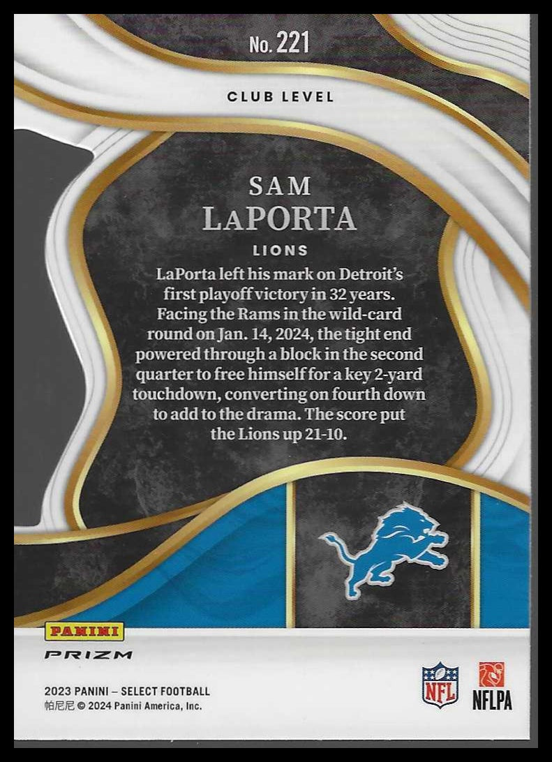 2023 Panini Select #221 Sam LaPorta Black and Red Prizms Die Cuts