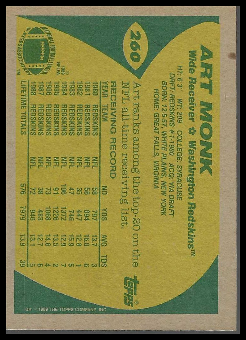 1989 Topps #260 Art Monk