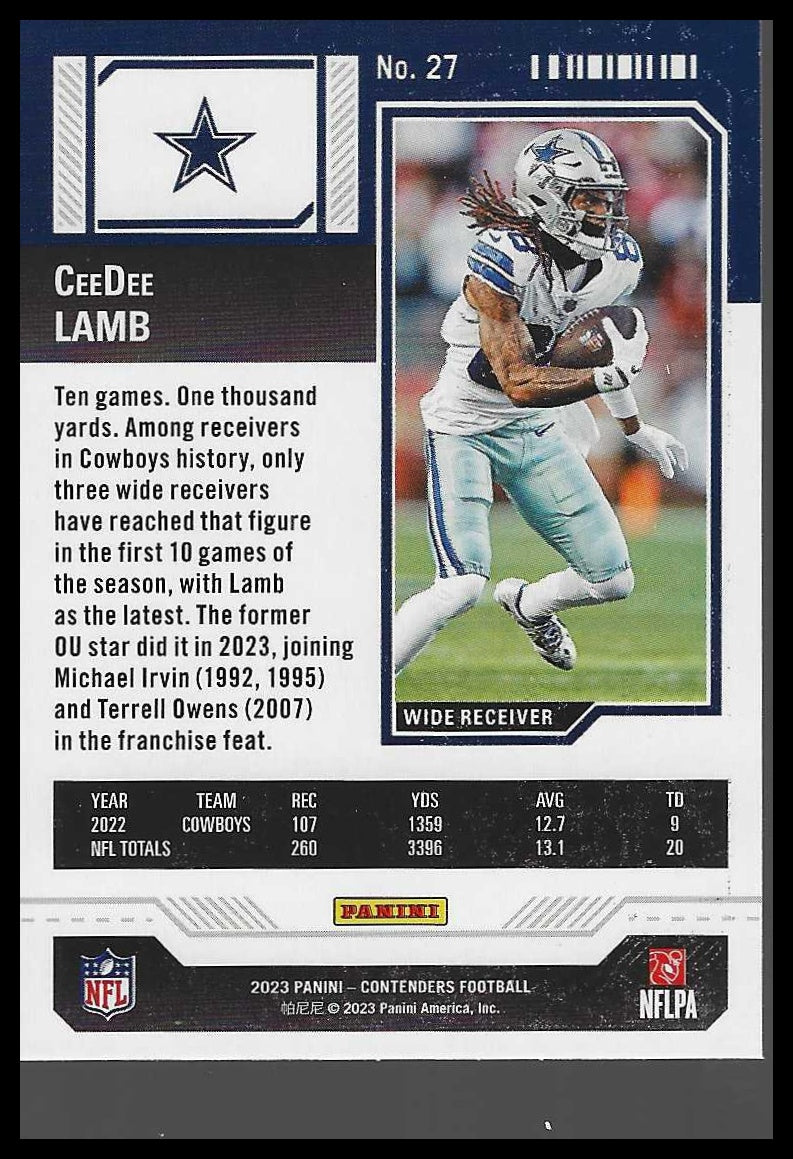2023 Panini Contenders #27 CeeDee Lamb Season Ticket Mojo