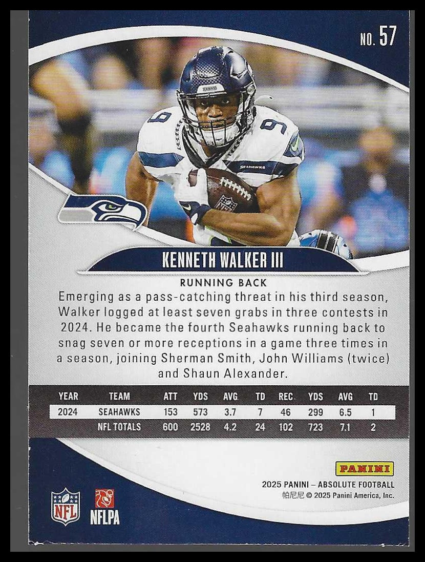 2025 Panini Absolute #57 Kenneth Walker III Blue