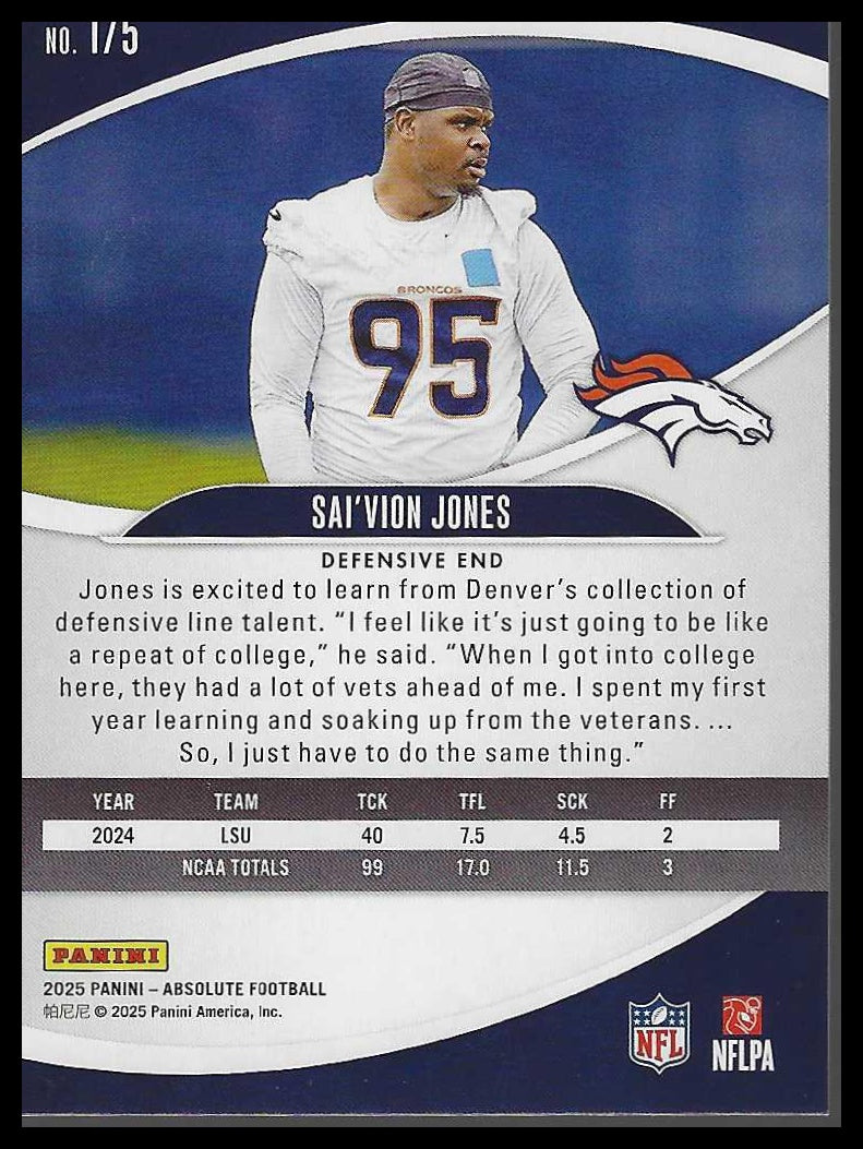2025 Panini Absolute #175 Sai'vion Jones Retail