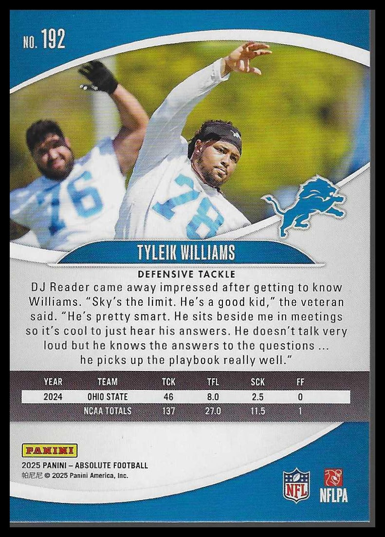 2025 Panini Absolute #192 Tyleik Williams Retail