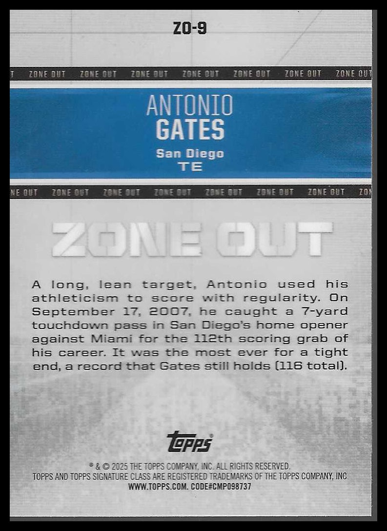2024 Topps Signature Class #ZO-9 Antonio Gates Zone Out