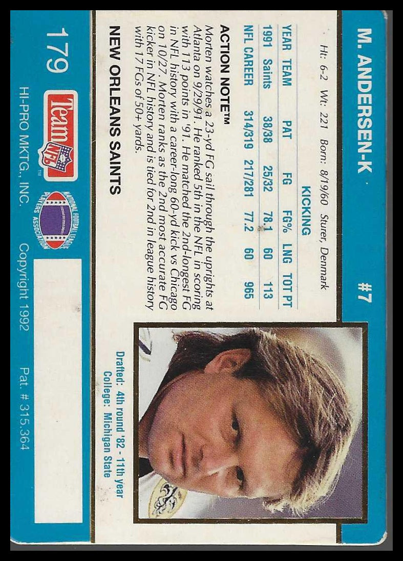 1992 Action Packed #179 Morten Andersen