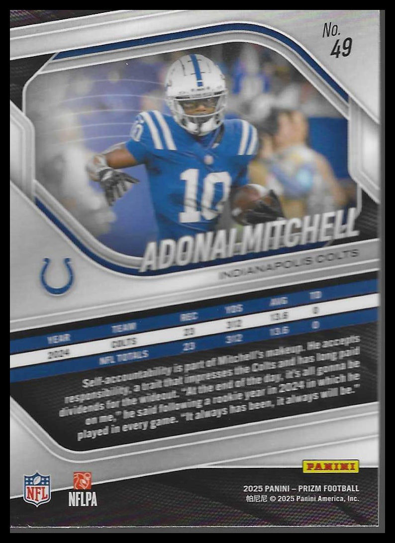 2025 Panini Prizm #49 Adonai Mitchell