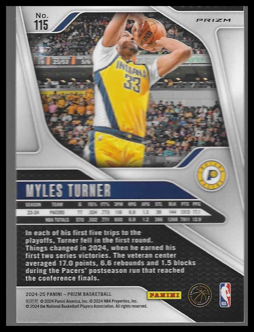 2024-25 Panini Prizm #115 Myles Turner Prizms Silver