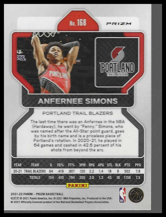 2021-22 Panini Prizm #168 Anfernee Simons Silver